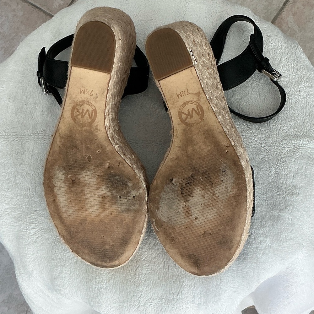 Michael Kors Black and Tan Wedge Sandals - Picture 4 of 6
